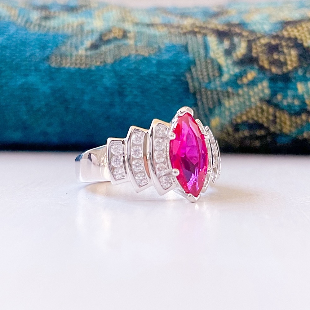 925 Marquise Cut Ruby CZ Ring Sz 8
